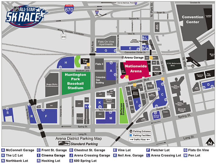 Parking Map for NHL All-Star 5K Race Race